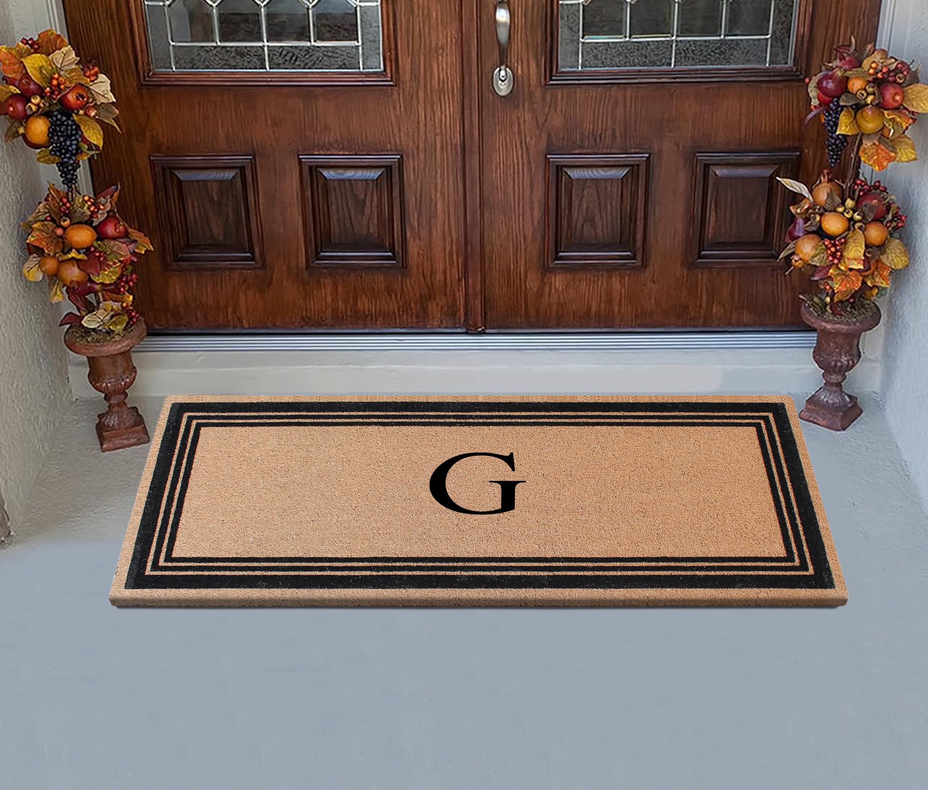 A1HC Natural Coir Flock Monogrammed Door Mat for Front Door, 36x72, Anti-Shed Treated Durable Doormat Outdoor Entrance, Heavy Duty, Thin Profile, Easy to Clean, Long Lasting, Front Door Entry Doormat