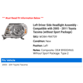 thumbnail image 2 of Left Driver Side Headlight Assembly - Compatible with 2005 - 2011 Toyota Tacoma (without Sport Package) 2006 2007 2008 2009 2010, 2 of 2