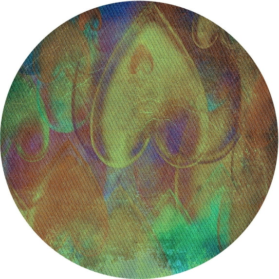 Ahgly Company Machine Washable Indoor Round Transitional Green Onion Green Area Rugs, 4' Round