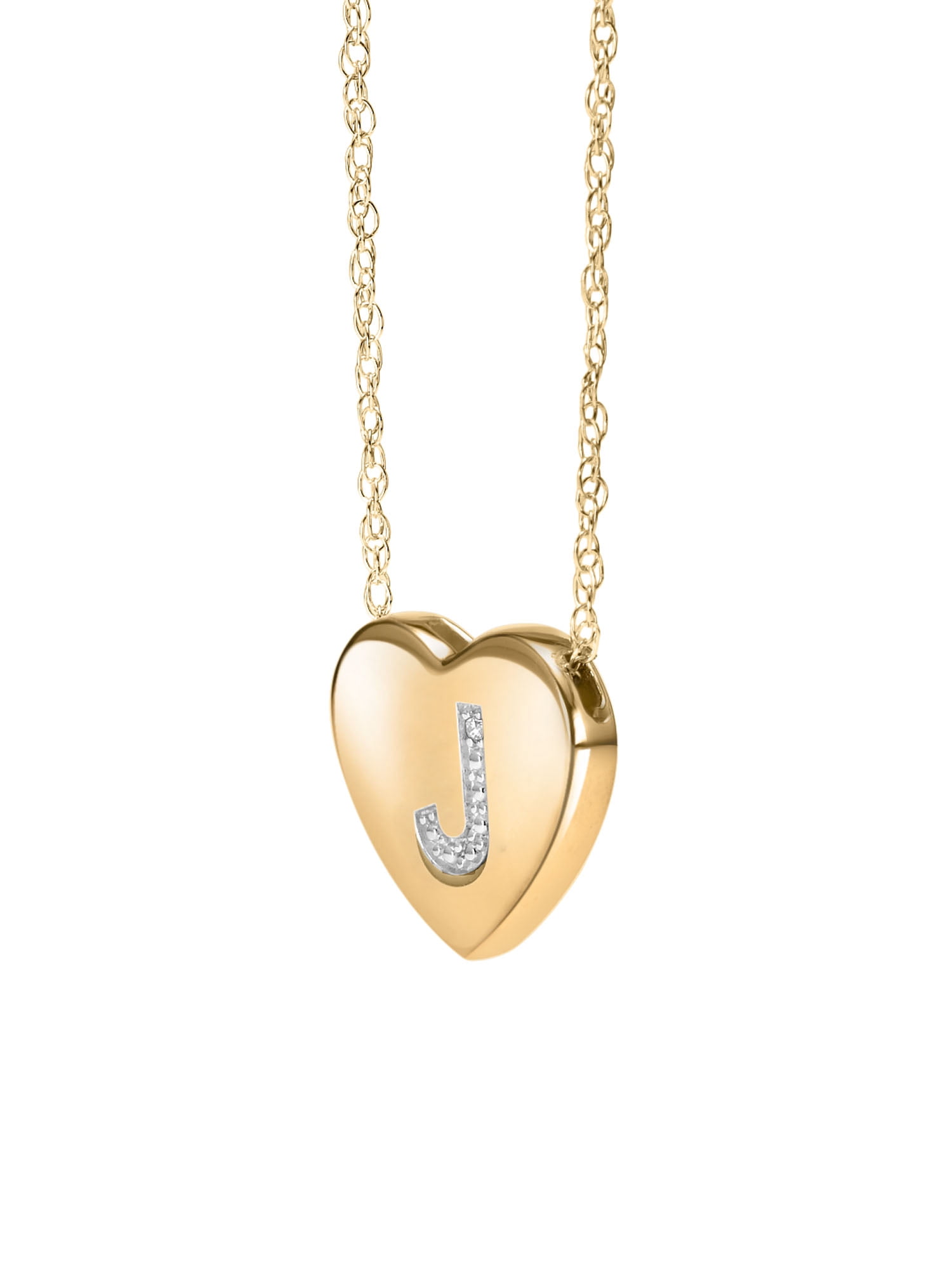 Diamond-Accent 14K Yellow Gold over Sterling Silver Heart Initial Pendant Necklace