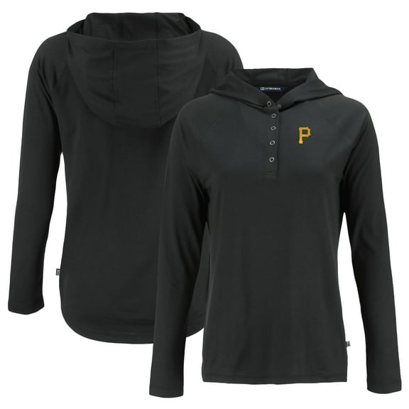 Women's Cutter & Buck Black Pittsburgh Pirates  Coastline Epic Comfort Eco Recycled Hoodie Raglan Long Sleeve T-Shirt