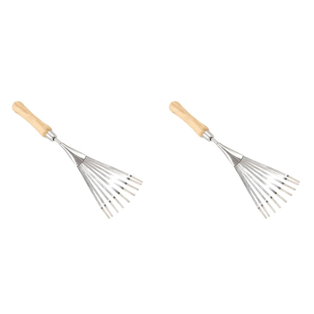 2/1 Pcs 9 Dents Éventail Râteaux à Main Manche en Acier Inoxydable Terre Tille Jardin Râteau à Arbustes Petits Râteaux à Feuilles pour Balayer les Feuilles et Débris Lâches Cours de Jardin