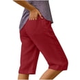 thumbnail image 2 of Kvture Womens Capri Pants Knee Length Cotton Linen Capris Summer Straight Leg Loose Beach Bermuda Shorts with Pockets XXL Red, 2 of 6