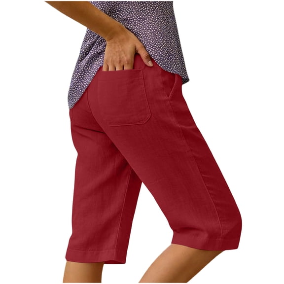 yillto Capris Pant for Womens Straight Leg Loose Dressy Pants Elastic Waist Casual Capri Trousers with Pocket