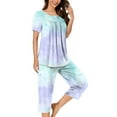 thumbnail image 2 of Tnhcen Women's Casual Henley Sleepwear Set Printed Button-Up Top Capri Pants with Side Pockets Stretchy Pajamas Set Loungewear (S-3XL), 2 of 5