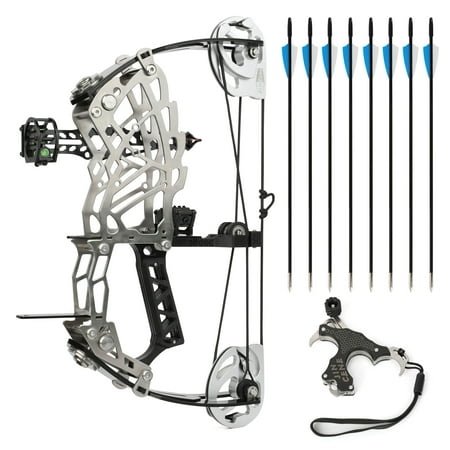 Short Axle Compound Bow Adjustable 15-32 lbs Draw Weight 33.6cm Compact Design High Let-Off Steel & Carbon Fiber Construction Hunting Archery Bow with 8 Arrows and Release Aid