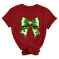 thumbnail image 4 of FRSASU Womens T-Shirt,Crewneck Tee Green Bow Shamrock Short Sleeve Casual T Shirts Basic Tees Red, 4 of 5