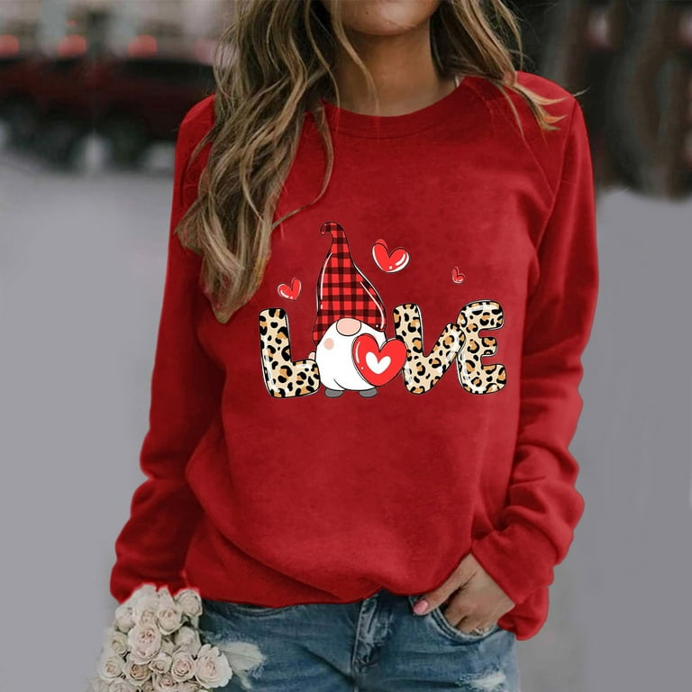 Hoodie for Women Valentine S Day Crew Neck Love Leopard Print Long
