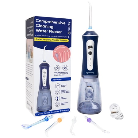 Cheeky Comprehensive Cleaning Water Flosser for Teeth, Cordless, 300 mL Water Tank, 5 Tips, Blue