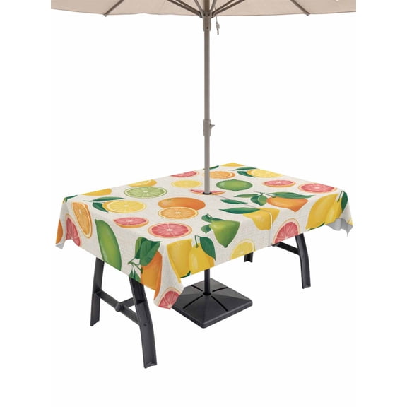 Outdoor Tablecloth with Umbrella Hole for Patio/Picnic/Party/Camping, Summer Lemon Orange Waterproof Table Cloth Rectangle Table Cover Washable, Farmhouse Tropical Fruit Rustic (60"x 120")