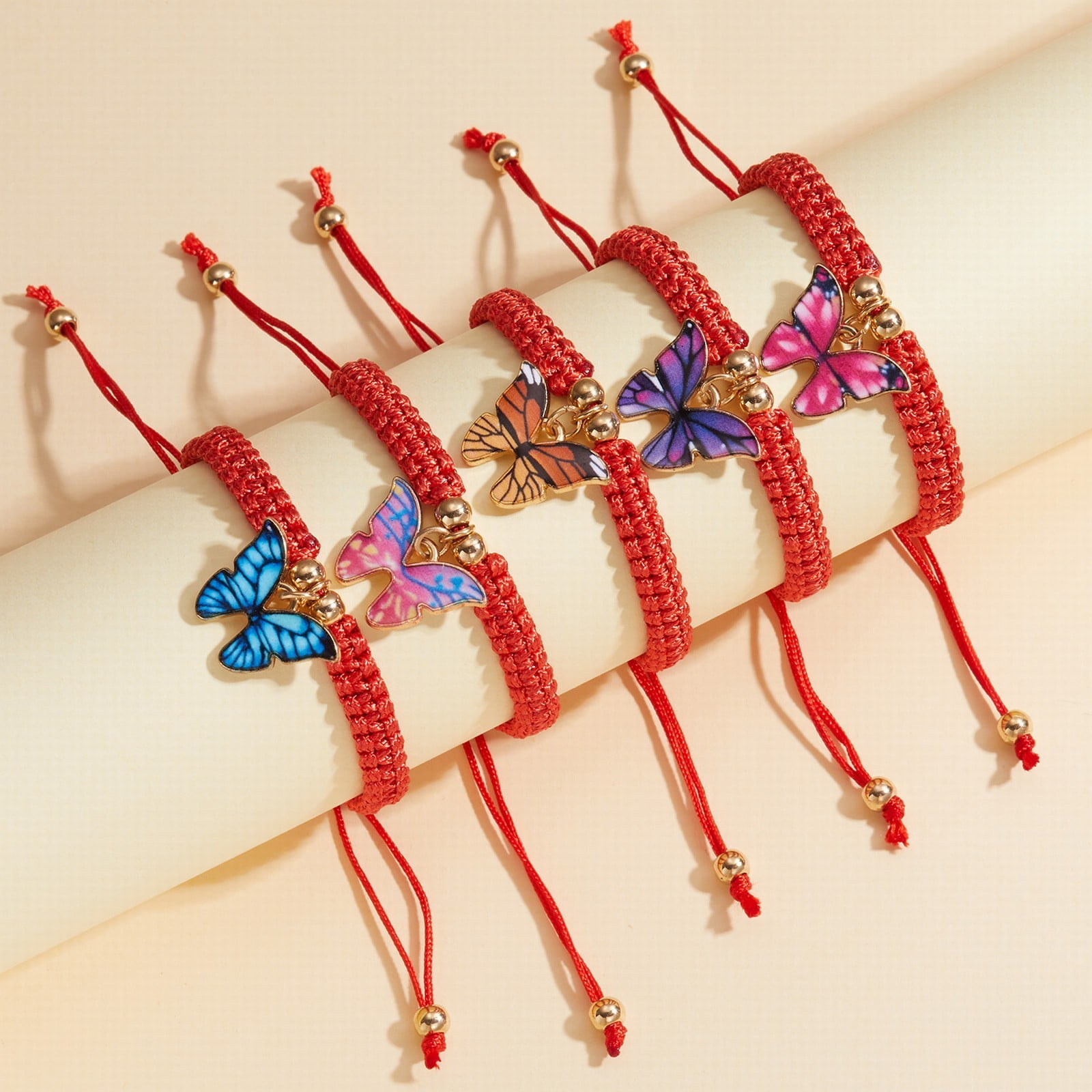XIAQUJ Hand Woven Butterfly Pendant Bracelet Adjustable New Year Red Rope  Bracelet Bracelet with Red Rope Butterfly Pendant Bracelets G