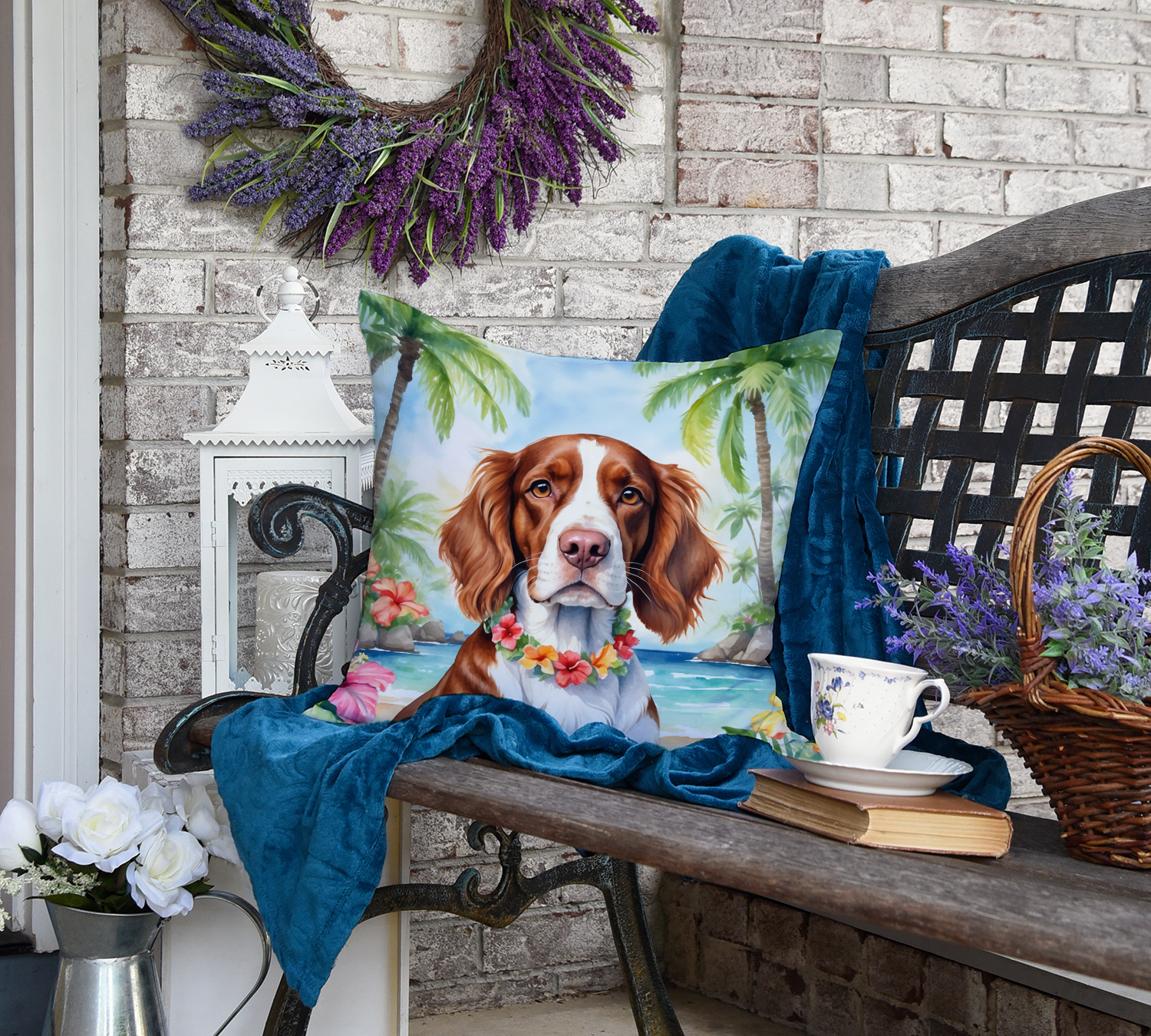Welsh Springer Spaniel Luau Throw Pillow 18 in x 18 in