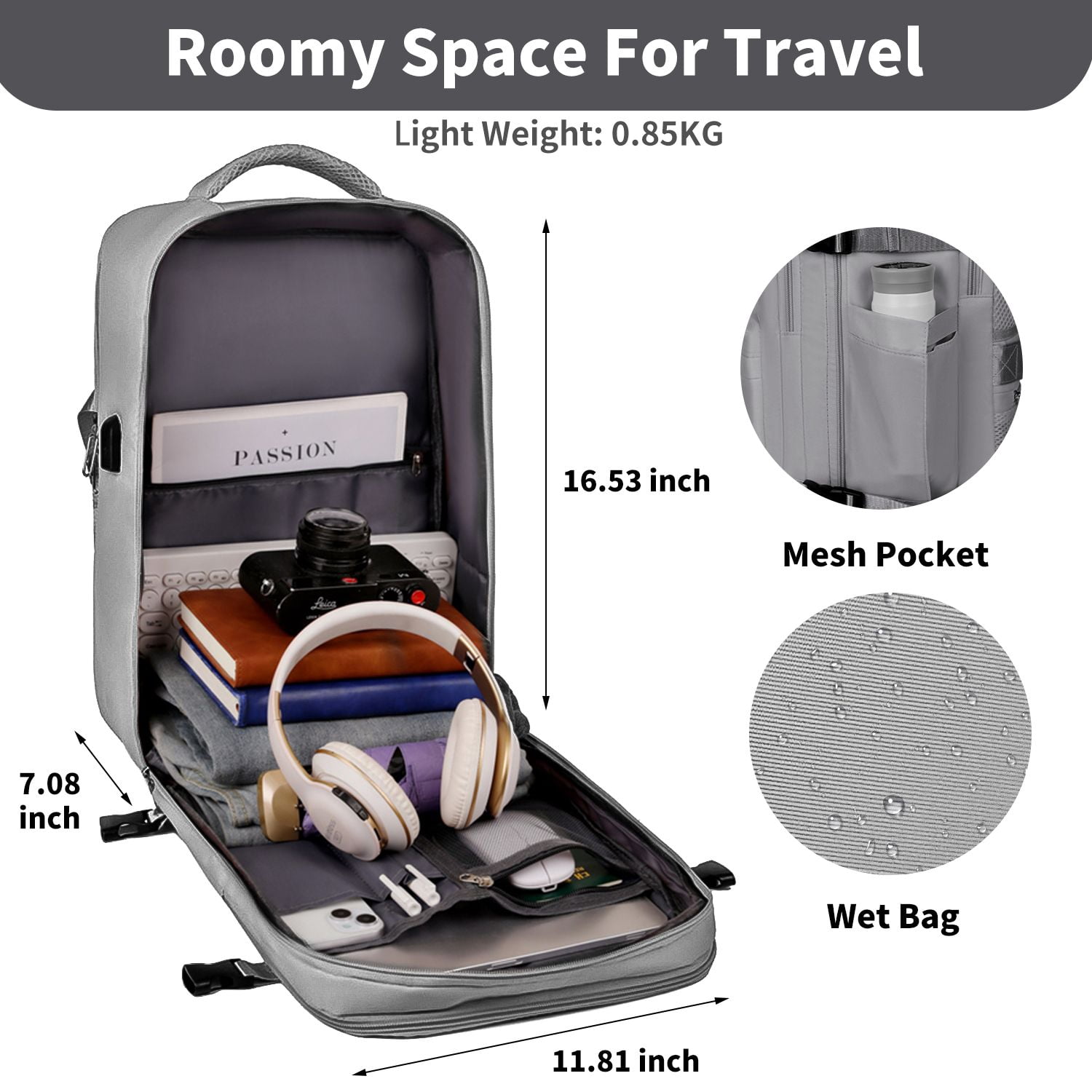 Travel Backpack for Women, 15.6 Inch Laptop Backpack with USB Charging Hole, College Bookbag, Large Capacity Black Computer Backpacks for Work