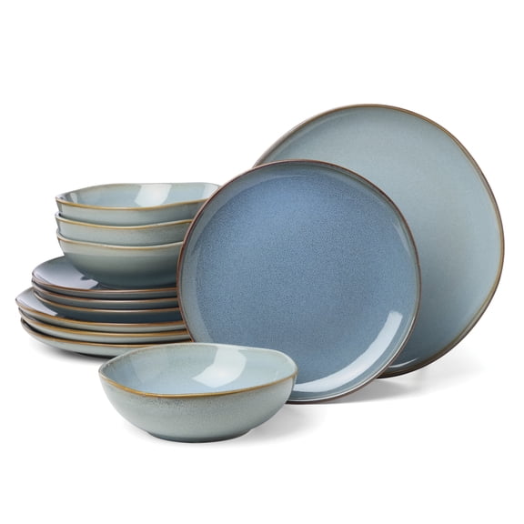 Oneida Organic Shades Slate Blue 12-Piece Blue Stoneware Tableware Set (Service for 4)