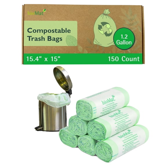 bioMat 1.2 Gallon Compostable Bags, BPI, CMA and ASTM D6400 Certified, Compost Bags for Countertop Bin, 150 Bags