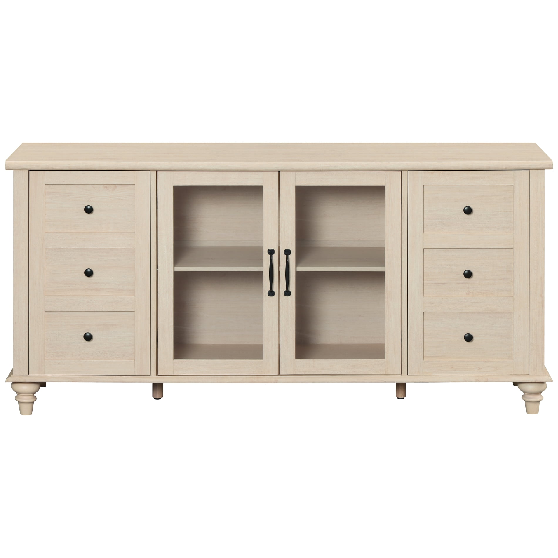 Light Beige Sideboard Buffet Cabinets with Glass Door, Kitchen Storage Cabinets, Wood Coffee Bar Tables