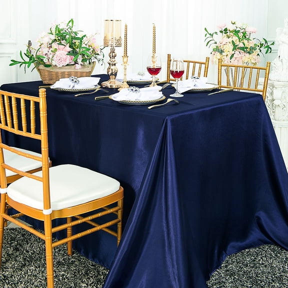 Wedding Linens Inc. 90" x 132" Satin Seamless Rectangular Table Cover Linen Tablecloth - Navy Blue