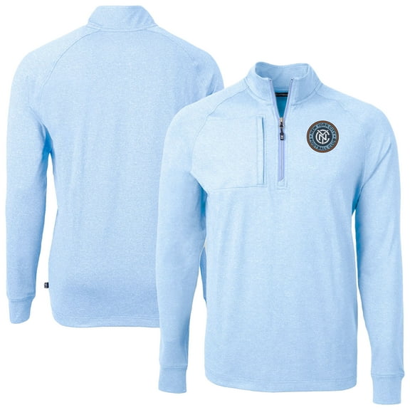 Men's-Cutter & Buck Heather Powder Blue New York City FC Adapt Eco Knit Heather Raglan Quarter-Zip Pullover Top