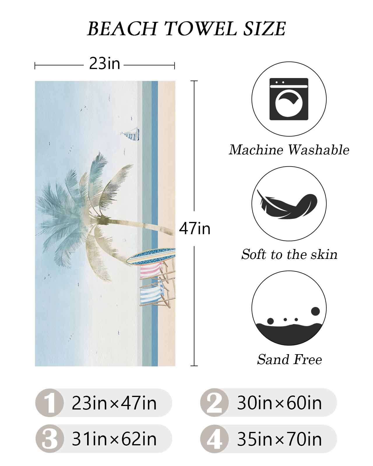 Summer Beach Chair Beach Towels Oversized Super Absorbent, Coastal Palm Trees Canoeing Lightweight Bath Towel Quick Dry Sets For Bathroom/Pool/Rv Camping/Beach Play/Gym Room/Picnic 23"x47"