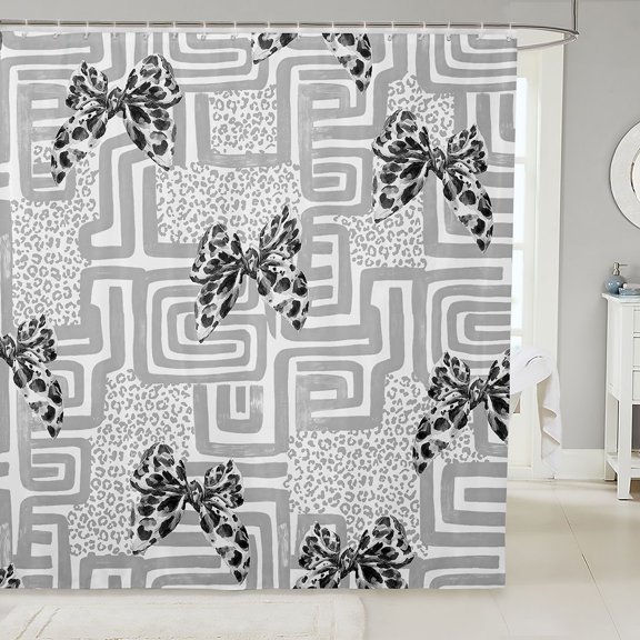 Manfei Modern Leopard Bowtie Shower Curtain 72Wx72L,Geometric Retro Bathroom Curtain