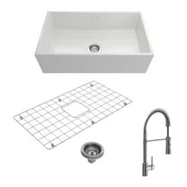 BOCCHI 1352-001-2020SS Contempo Apron Front Fireclay 33" 1 Bowl Kitchen Sink Kit