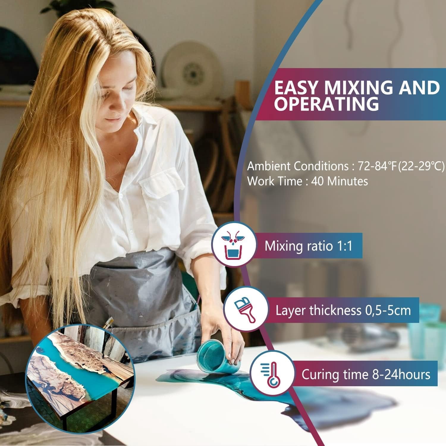 Epoxy Resin 1 Gallon Kit, Crystal Clear Epoxy Resin High Gloss, Easy Mix 1:1 Bubbles Free Art Resin for Coating and Casting, Countertop, Table Top, River Tables, Jewelry, Craft DIY, Molds
