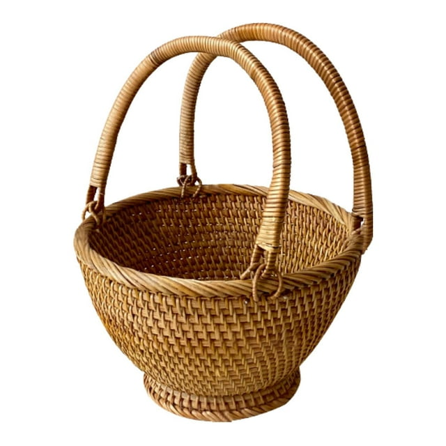 Cesta de picnic con asa, cesta tejida a mano, organizador rústico, cesta de frutas multiusos, cesta de regalo para boda