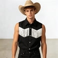 thumbnail image 2 of RUTAYY Men's Shirts Solid Color Tassel Cowboy Sleeveless Button Down Comfortable Breathable Tops Work Beach Blouse, 2 of 6