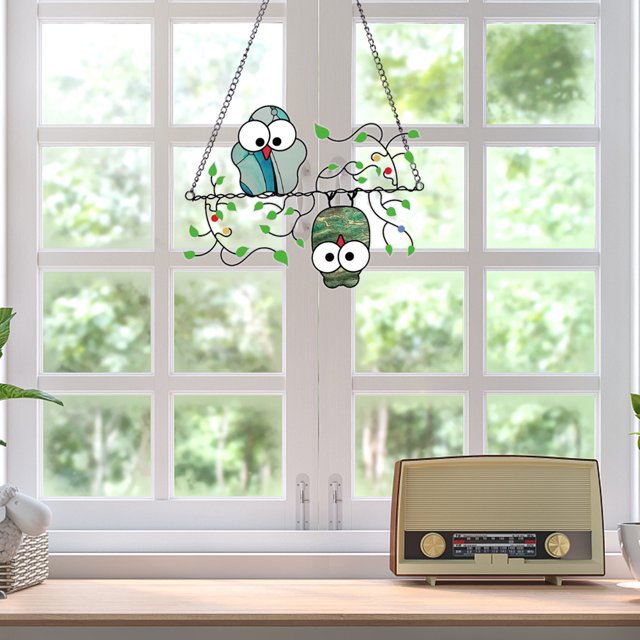 Panel atrapasoles de búhos multicolores, colgante acrílico para atrapasoles de pájaros, adorno colgante para ventanas, puertas, decoraciones de jardín, regalos para amantes de las aves