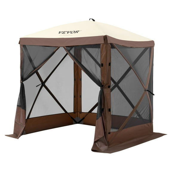 VEVOR Pop Up Gazebo Tent, Pop-Up Screen Tent 4 Sided Canopy Sun Shelter with 4 Removable Privacy Wind Cloths & Mesh Windows, 6x6FT Quick Set Screen Tent with Mosquito Netting, Brown