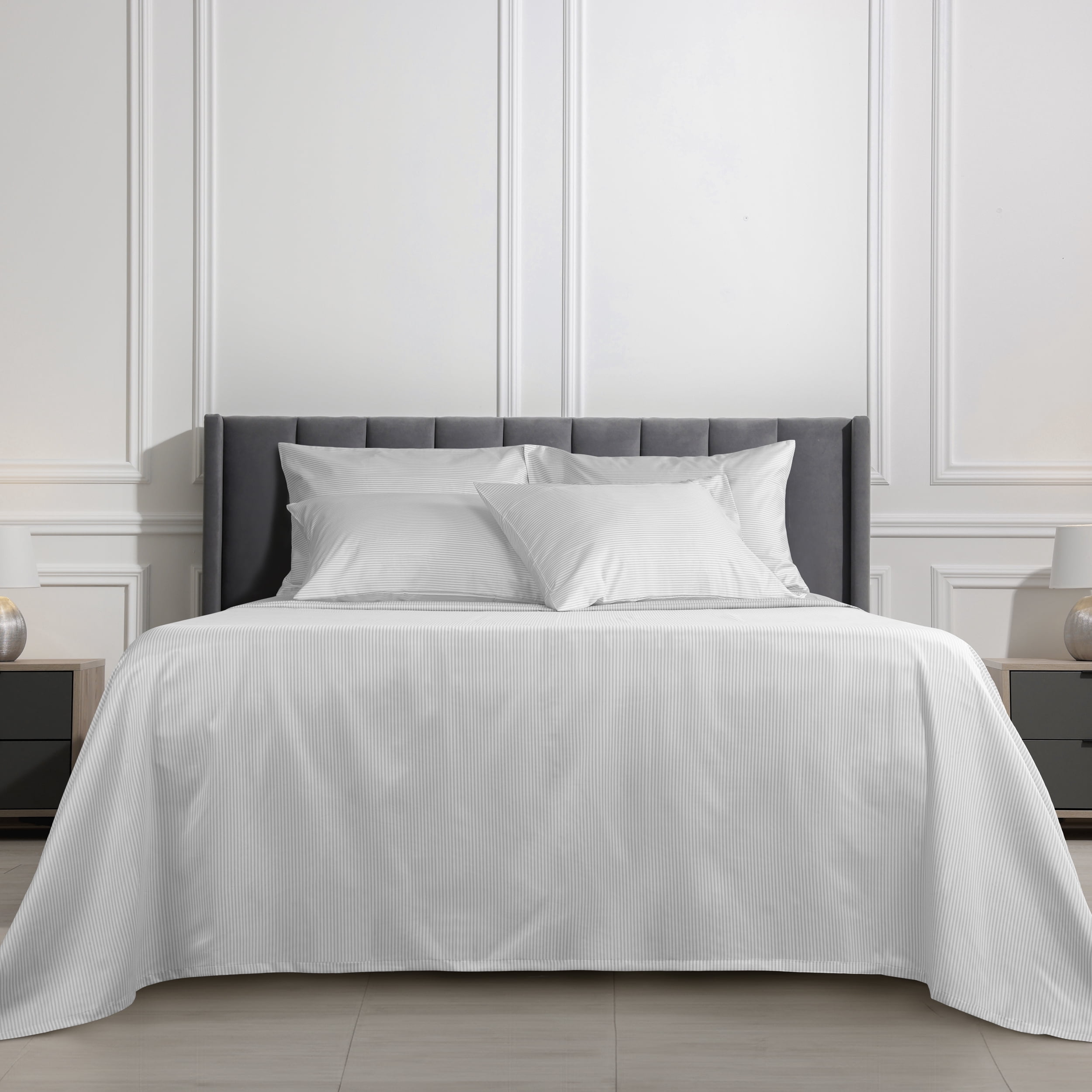 Serta 6-Piece 800 Thread Count Gray Stripe Cotton Rich Adult Bed Sheet Set, Full - Deep Pocket