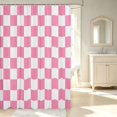 thumbnail image 2 of Manfei Geometric Check Shower Curtain 72Wx72L,Classic Checkered Bathroom Curtain,Pink White, 2 of 5