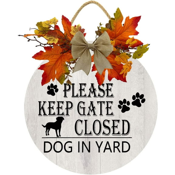 Eveokoki 12" Please Keep Gate Closed Dogs In Yard 01 Sign for Front Door Farmhouse Wooden Door Hangers Outdoor Hanging Wreaths Sign,Rustic Round Sign Porch Decor