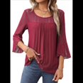 thumbnail image 2 of Blusa Elegante con Volantes para Mujer, 3/4, Cuello Redondo, Doble Capa, , Túnica. Rojo XL, 2 of 9