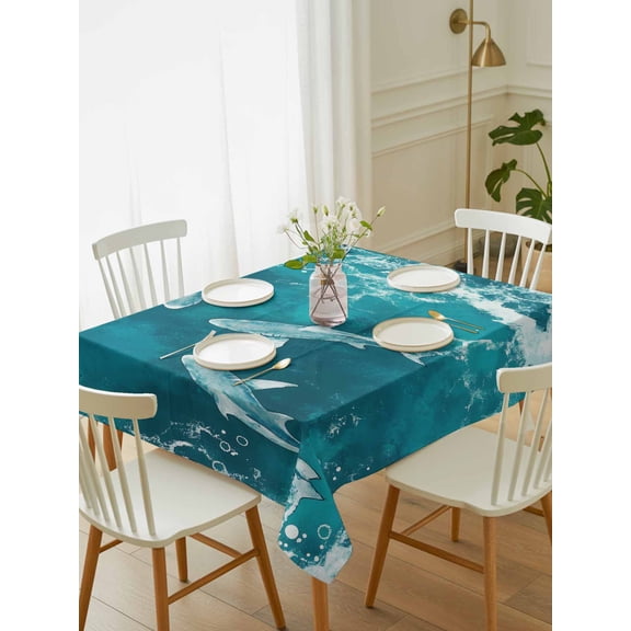 Teal Green Ocean Shark Tablecloth Rectangle Table Cloth 52x70,Waterproof Outdoor Table Cloth Covers Decorative Table Protector,Coastal Wave Summer Beach Washable Table Cover for Kitchen Dinning Party