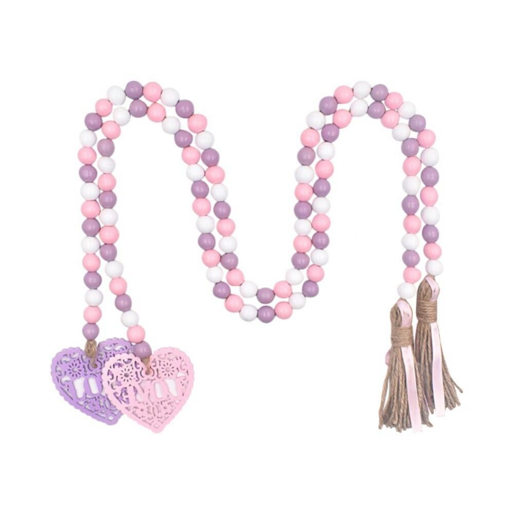 2PC Valentines Wooden Beads Tassel Garland,39.37inHanging Rustic