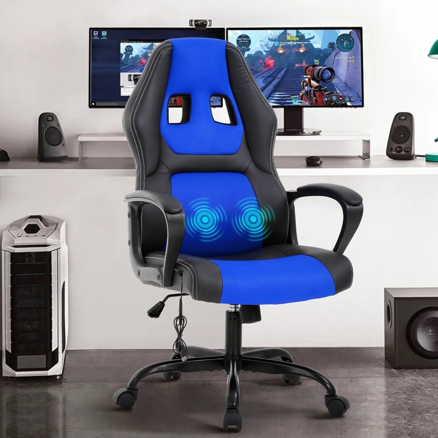 NiamVelo PC Gaming Chair Massage Office Chair Adjustable Computer Chair with Lumber Support for Adults and Kids 250lbs capacity,Blue