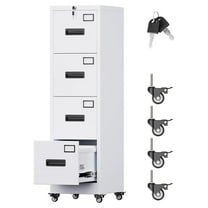 4 Drawer File Cabinet with Wheels, Lockable Metal Filing Cabinet with Name Card for Office and Home,Required Assembly,White