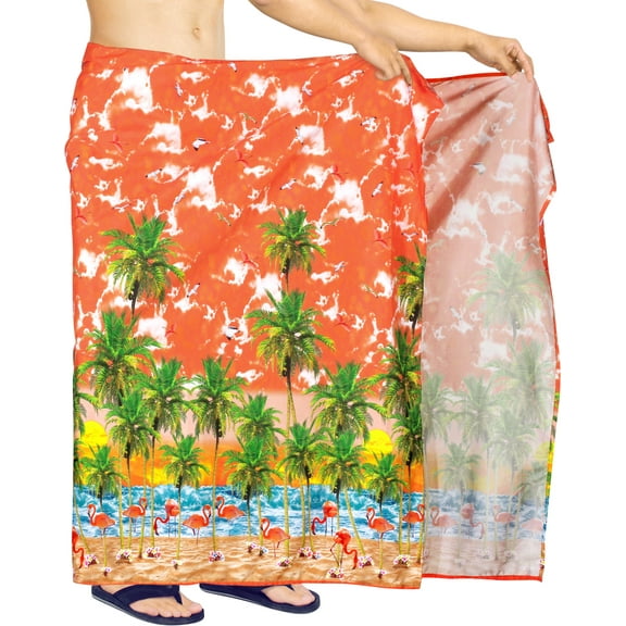 LA LEELA Men's Swim Bath Trunk Swimsuit Regular Surfing Swimwear Sarong Long Pareo Beach Wrap One Size Yam, Flamingo Summer Vacation Party