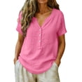 thumbnail image 6 of Womens 3/4 Sleeve Tops and Blouses Womens Casual Tops Business Casual Outfits Work Tees Plus Size Dressy Tops Cotton Tunic Blouses for Women Womens Linen Tunic Tops Pink L, 6 of 9