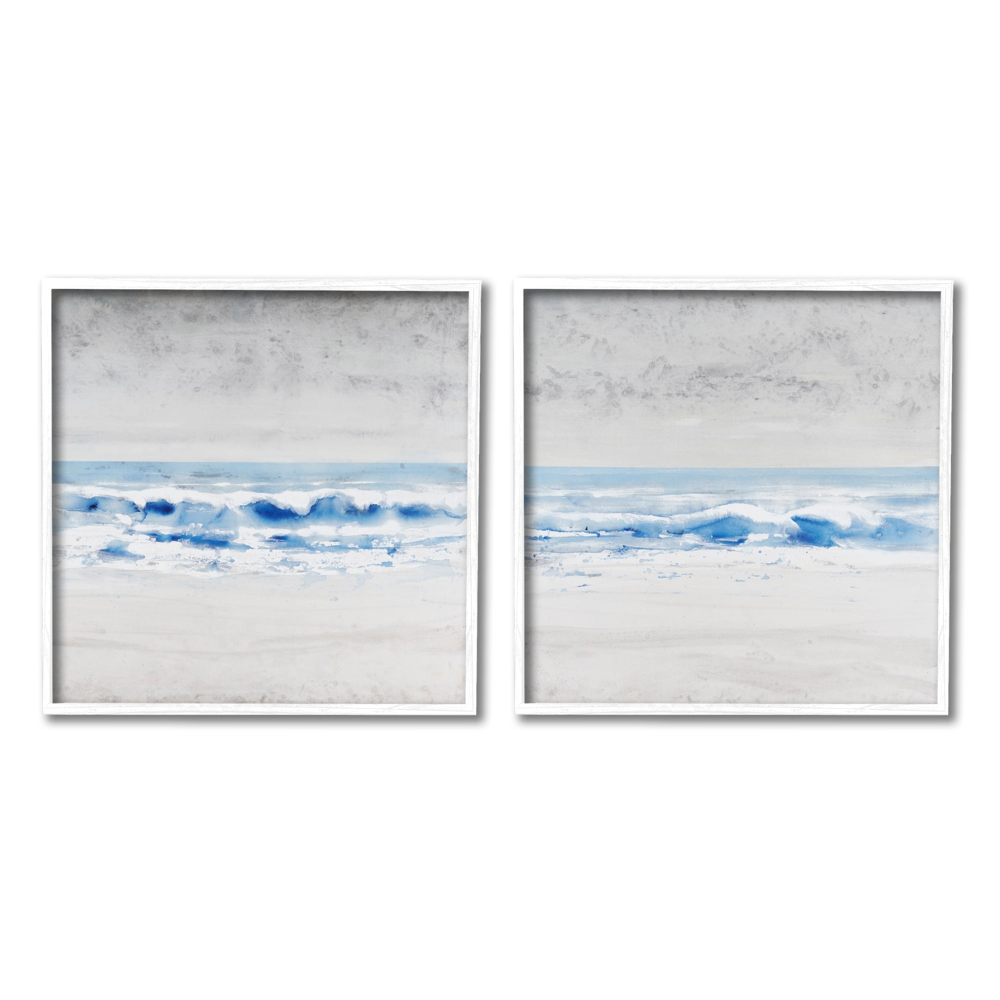 Stupell Industries Abstract Rolling Beach Waves Nautical Shoreline Landscape Painting White Framed Art Print Wall Art, Set of 2, Design by Tim OToole