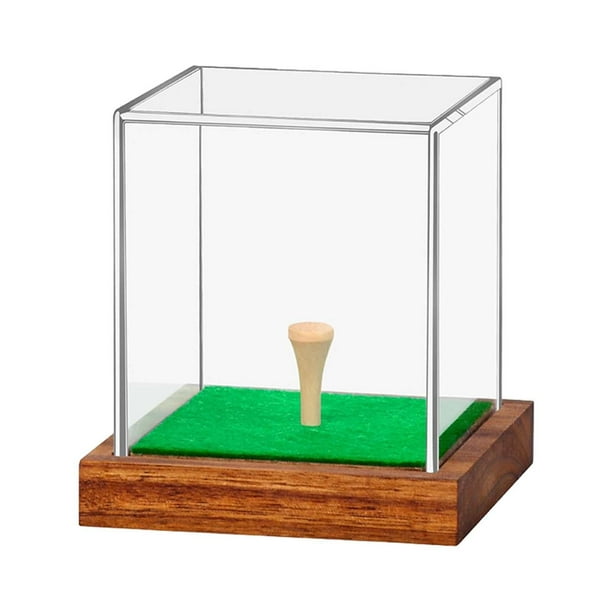 Caja de exhibición de pelotas de golf de acrílico con soporte para tee, vitrina transparente con base de madera para auriculares, joyería de recuerdo