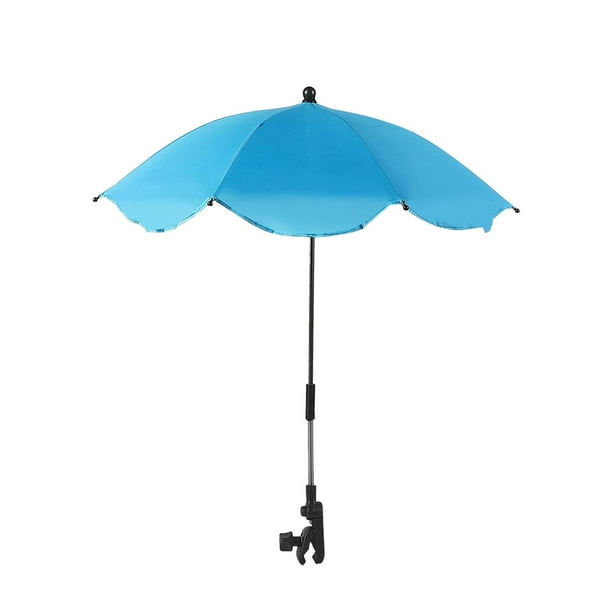 Sombrilla con abrazadera para cochecito, ajustable 360 grados, para carrito de paseo, silla de playa, para niños azul