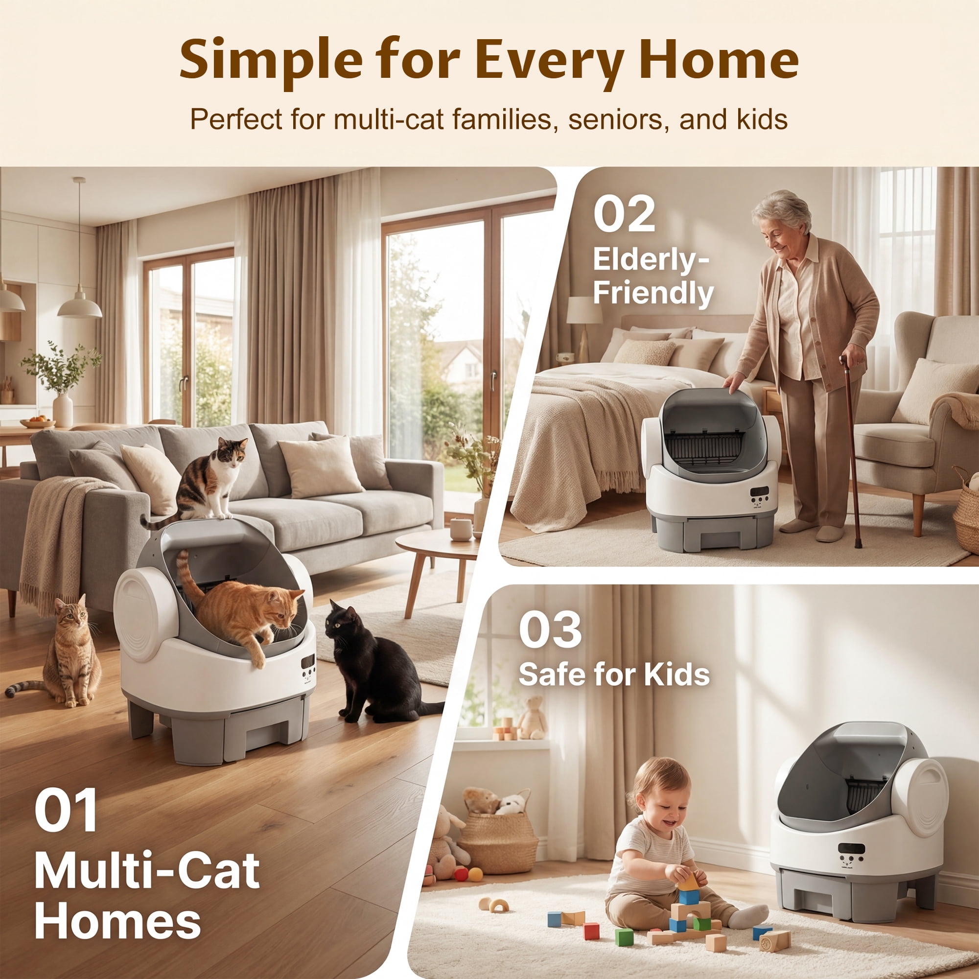 Homall Open-Top Automatic Cat Litter Box, Self-Cleaning, No App, Multi-Cat Use, Easy Clean