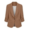 thumbnail image 4 of VBEWZET Girls Solid Blazer Jacket, Lapel Single Button Ruched 3/4 Sleeve Casual Formal Suit Coat for Kids Coffee 6-7 Years, 4 of 5