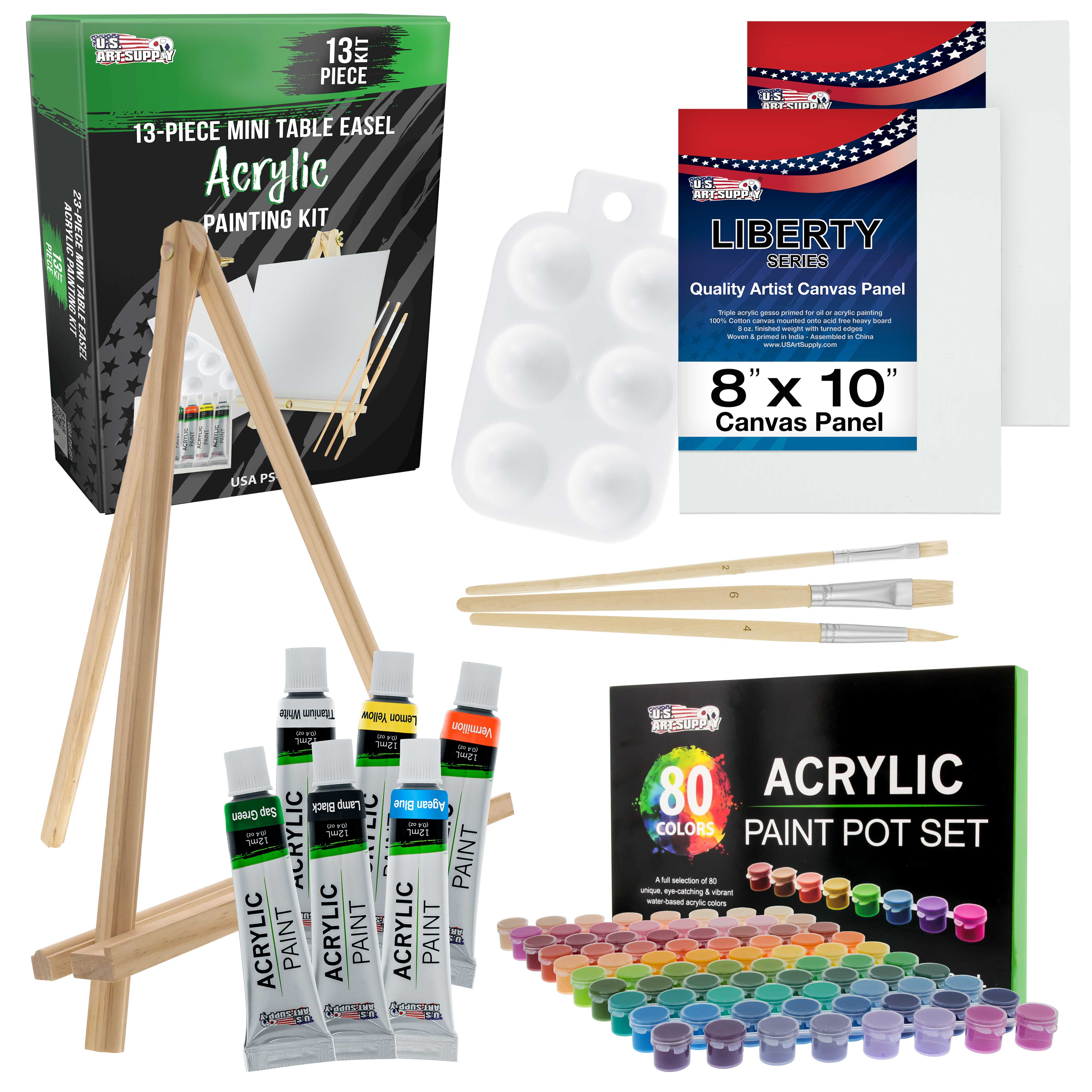 U.S. Art Supply 13Piece Artist Painting Set with 6 Vivid Acrylic Paint