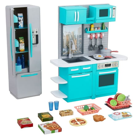 My Life As Full Kitchen Playset with Light & Sound for 18” Doll, Turquoise, New, Ages 5 , 64 items included