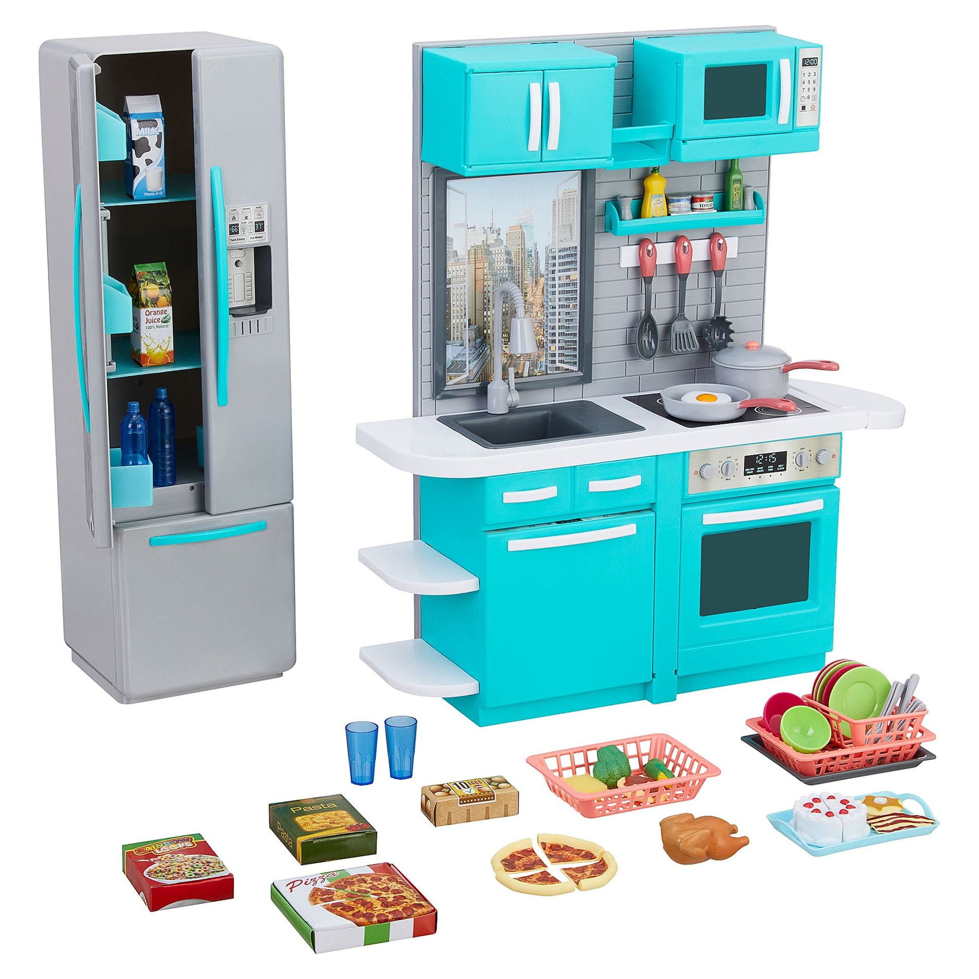 My Life As Full Kitchen Playset with Light & Sound for 18” Doll, Turquoise, New, Ages 5+, 64 items included