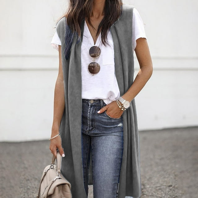 Simua Womens Long Sweater Vests Sleeveless Open Front Cardigan Vest Long Cardigan Tops Coat for Fall winter