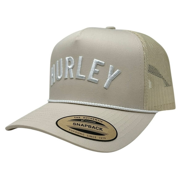 Hurley Men's Trucker Hat Surf Crest Embroidered Mesh Snapback Cap (Beige)